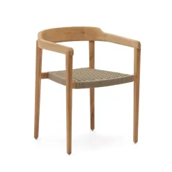 Kave Home Terrasstoelen|Eetkamerstoelen Met Armleuning|Eetkamerstoel Icaro Teakhout en touw Beige