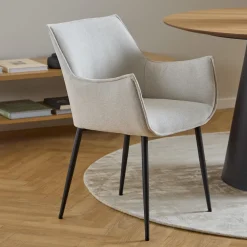 Bendt Eetkamerstoelen Met Armleuning|Beige Eetkamerstoelen|Eetkamerstoel Jestin Structuurstof Beige