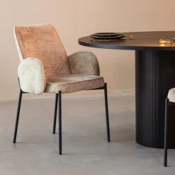 LABEL51 Beige Eetkamerstoelen|Eetkamerstoelen Met Armleuning|Eetkamerstoel Joni Elegance stof