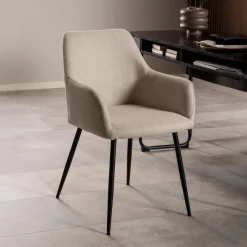 Bendt Beige Eetkamerstoelen|Eetkamerstoelen Met Armleuning|Eetkamerstoel Kalena stof