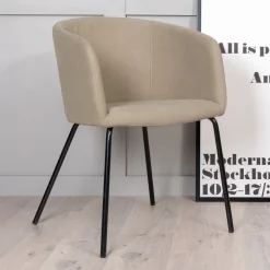 Nohr Beige Eetkamerstoelen|Eetkamerstoelen Met Armleuning|Eetkamerstoel Karna Linnenlook, kleur Beige