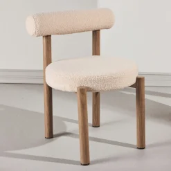 Nohr Eetkamerstoelen Bouclé / Teddy|Eetkamerstoelen Zonder Armleuning|Eetkamerstoel Kashia Bouclé en houtlook Wit