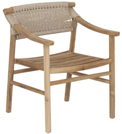 MUST Living Terrasstoelen|Beige Eetkamerstoelen|Eetkamerstoel Kenzo Teakhout en touw