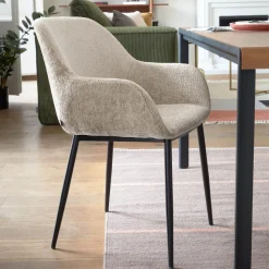 Kave Home Chenille Eetkamerstoelen|Beige Eetkamerstoelen|Eetkamerstoel Konna Chenille Beige