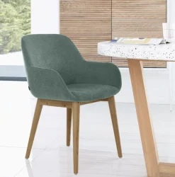 Kave Home Beige Eetkamerstoelen|Eetkamerstoelen Met Armleuning|Eetkamerstoel Konna Met houten onderstel