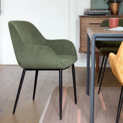 Kave Home Eetkamerstoelen Met Armleuning|Eetkamerstoel Konna Rib Donkergroen