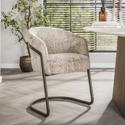 LifestyleFurn Beige Eetkamerstoelen|Eetkamerstoelen Met Armleuning|Eetkamerstoel Lannie Alura stof, kleur Zand