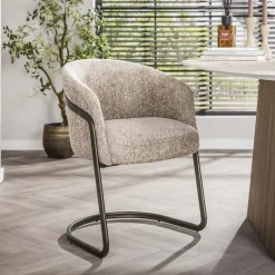 LifestyleFurn Beige Eetkamerstoelen|Eetkamerstoelen Met Armleuning|Eetkamerstoel Lannie Geweven stof, kleur Zand