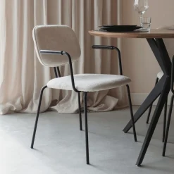 ZILT Chenille Eetkamerstoelen|Eetkamerstoelen Met Armleuning|Eetkamerstoel Latisha Met armleuning, Chenille, kleur Off White