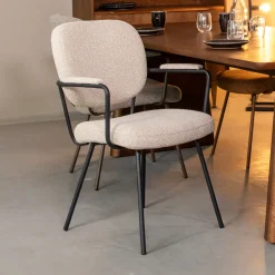 LABEL51 Eetkamerstoelen Bouclé / Teddy|Eetkamerstoelen Met Armleuning|Eetkamerstoel Lausanne Met armleuning, Bouclé