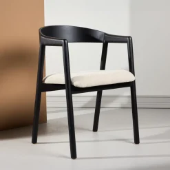 Nohr Eetkamerstoelen Met Armleuning|Eetkamerstoel Lenna Essenhout en stof