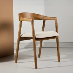 Nohr Eetkamerstoelen Met Armleuning|Eetkamerstoel Lenna Essenhout en stof