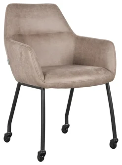 LABEL51 Eetkamerstoelen Met Armleuning|Eetkamerstoel Lenny Op wieltjes, Micro Suede