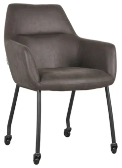LABEL51 Eetkamerstoelen Met Armleuning|Eetkamerstoel Lenny Op wieltjes, Micro Suede