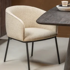 WOOOD Beige Eetkamerstoelen|Eetkamerstoelen Bouclé / Teddy|Eetkamerstoel Leon Bouclé