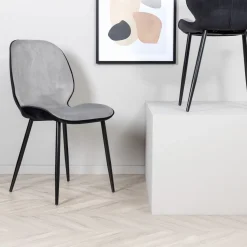 Nohr Eetkamerstoelen Velvet / Fluweel|Eetkamerstoelen Zonder Armleuning|Eetkamerstoel Lyzette Velvet, kleur Grijs/Zwart Grijs / Zwart