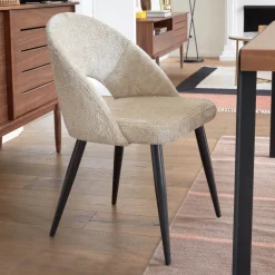 Kave Home Chenille Eetkamerstoelen|Beige Eetkamerstoelen|Eetkamerstoel Mael Chenille Beige
