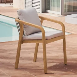 Kave Home Terrasstoelen|Eetkamerstoelen Met Armleuning|Eetkamerstoel Malaret Eucalyptushout en gevlochten touw