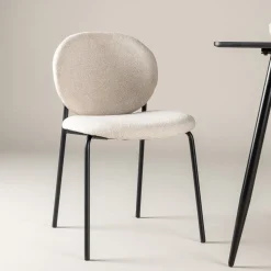 Nohr Beige Eetkamerstoelen|Eetkamerstoelen Bouclé / Teddy|Eetkamerstoel Marguita Bouclé, kleur Beige