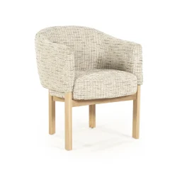 Eleonora Beige Eetkamerstoelen|Eetkamerstoelen Met Armleuning|Eetkamerstoel Micha Geweven stof en eikenhout