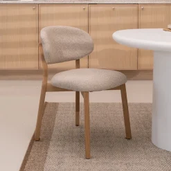 Eleonora Beige Eetkamerstoelen|Eetkamerstoelen Zonder Armleuning|Eetkamerstoel Mikky Eikenhout en stof