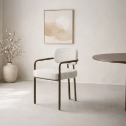 Livingfurn Eetkamerstoelen Met Armleuning|Eetkamerstoel Milan Geweven stof, kleur Naturel