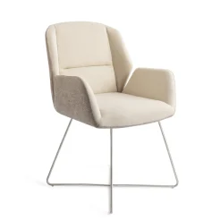 Jesper Home Beige Eetkamerstoelen|Eetkamerstoelen Met Armleuning|Eetkamerstoel Myoko Cross Steel