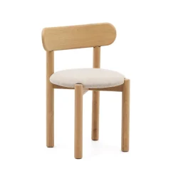 Kave Home Chenille Eetkamerstoelen|Eetkamerstoelen Zonder Armleuning|Eetkamerstoel Nebai Eikenhout en chenille