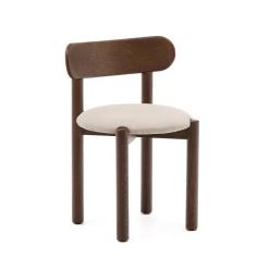 Kave Home Chenille Eetkamerstoelen|Eetkamerstoelen Zonder Armleuning|Eetkamerstoel Nebai Eikenhout en chenille