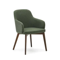 Kave Home Beige Eetkamerstoelen|Eetkamerstoelen Met Armleuning|Eetkamerstoel Nelida Walnoot poot