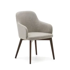 Kave Home Beige Eetkamerstoelen|Eetkamerstoelen Met Armleuning|Eetkamerstoel Nelida Walnoot poot