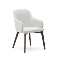 Kave Home Beige Eetkamerstoelen|Eetkamerstoelen Met Armleuning|Eetkamerstoel Nelida Walnoot poot
