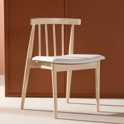 Nohr Beige Eetkamerstoelen|Eetkamerstoelen Zonder Armleuning|Eetkamerstoel Neomi Rubberhout, kleur Whitewash