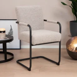 Sohome Beige Eetkamerstoelen|Eetkamerstoelen Bouclé / Teddy|Eetkamerstoel Noud Bouclé, kleur Beige