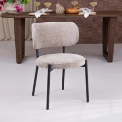 By-Boo Chenille Eetkamerstoelen|Beige Eetkamerstoelen|Eetkamerstoel Oasis Chenille
