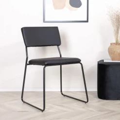 Nohr Eetkamerstoelen Met Leer Of Kunstleer|Eetkamerstoelen Zonder Armleuning|Eetkamerstoel Octavius Lederlook, kleur Zwart