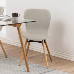 Bendt Beige Eetkamerstoelen|Eetkamerstoelen Zonder Armleuning|Eetkamerstoel Olle Hout