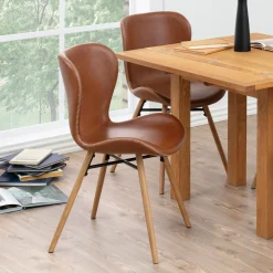 Bendt Eetkamerstoelen Met Leer Of Kunstleer|Eetkamerstoelen Zonder Armleuning|Eetkamerstoel Olle PU, kleur Cognac