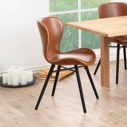 Bendt Eetkamerstoelen Met Leer Of Kunstleer|Eetkamerstoelen Zonder Armleuning|Eetkamerstoel Olle PU, kleur Cognac