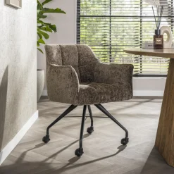LifestyleFurn Eetkamerstoelen Met Armleuning|Eetkamerstoel op wielen Thandie Hoven stof en zwart onderstel
