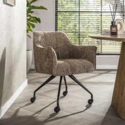 LifestyleFurn Eetkamerstoelen Met Armleuning|Eetkamerstoel op wielen Thandie Hoven stof en zwart onderstel