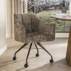 LifestyleFurn Eetkamerstoelen Met Armleuning|Eetkamerstoel op wielen Thandie Hoven stof en bruin onderstel