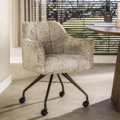 LifestyleFurn Eetkamerstoelen Met Armleuning|Eetkamerstoel op wielen Thandie Alura stof, kleur /Bruin Zand