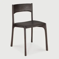 Ethnicraft Eetkamerstoelen Zonder Armleuning|Eetkamerstoel PI Gevernist Teakhout, kleur Donkerbruin