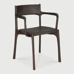 Ethnicraft Eetkamerstoelen Met Armleuning|Eetkamerstoel PI Met Armleuning, Gevernist Teakhout, kleur Donkerbruin