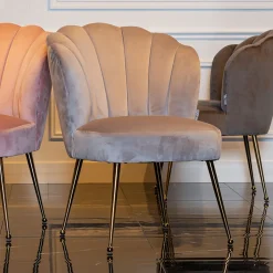 Richmond Interiors Eetkamerstoelen Velvet / Fluweel|Beige Eetkamerstoelen|Eetkamerstoel Pippa Velvet Khaki / Goud