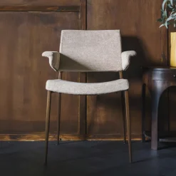 Dutchbone Beige Eetkamerstoelen|Eetkamerstoelen Met Armleuning|Eetkamerstoel Portland Geweven stof