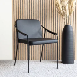 Nohr Eetkamerstoelen Met Leer Of Kunstleer|Eetkamerstoelen Met Armleuning|Eetkamerstoel Prescott Lederlook, kleur Zwart