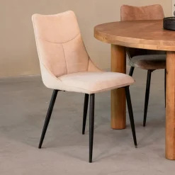 LABEL51 Beige Eetkamerstoelen|Eetkamerstoelen Zonder Armleuning|Eetkamerstoel Riv Cato stof