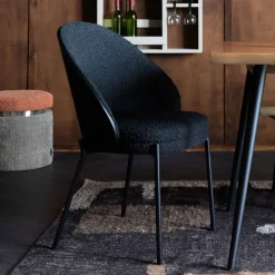 Dutchbone Eetkamerstoelen Bouclé / Teddy|Eetkamerstoelen Zonder Armleuning|Eetkamerstoel Rodin Essenhout en bouclé, kleur Zwart